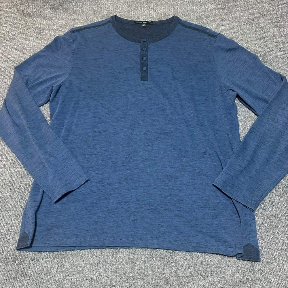 Robert Barakett Mens Blue Long Sleeve Henley Shirt XL Casual Pima Cotton Blend‎